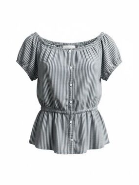 Abercrombie & Fitch Blue White Striped Peplum Top Tie Front Medium